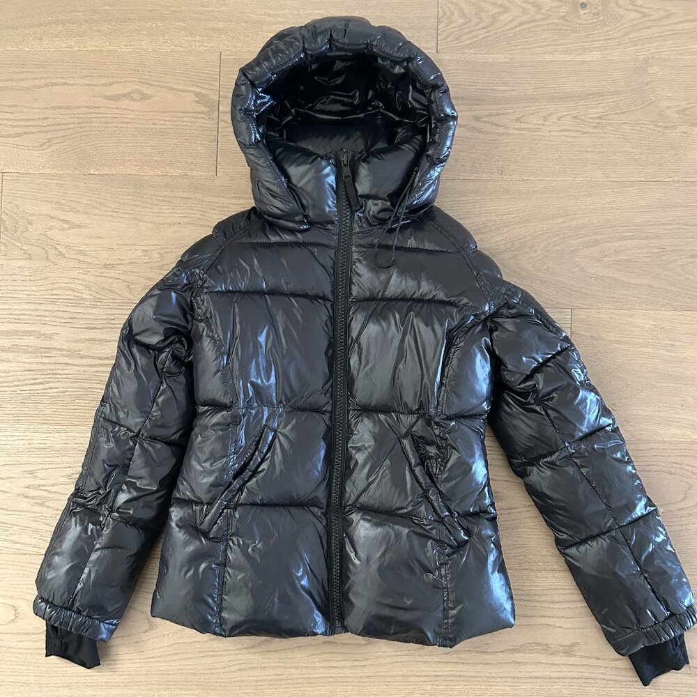 S13 Black Lacquer Puffer Jacket Detachable Hoodie Sack Fifth Avenue, Size S